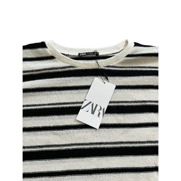 Zara Womens Rustic Sweater M Black White Knit Striped Pullover 2298/651 NWT - Picture 4 of 11
